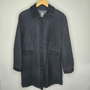 George‎ ME by Mark Eisen Y2K Black Beaded Trim Cotton Coat Women’s XL 16 18